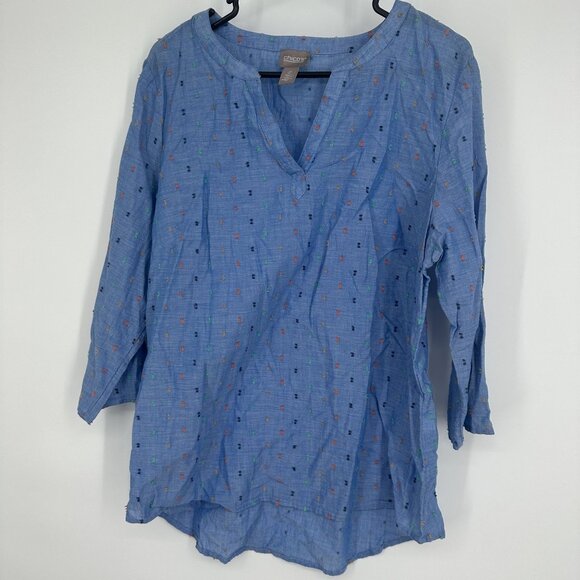 Chicos Women's Tunic Blue Swiss‎ dots Size Medium - Picture 1 of 5
